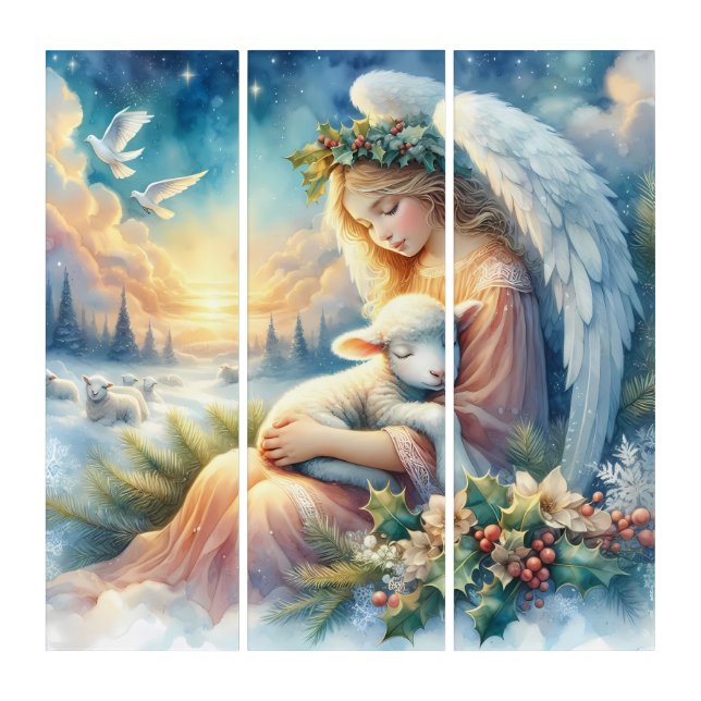 Christmas Angel with Lamb in Winter Peace Triptych (Front)
