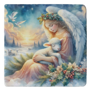 Christmas Angel with Lamb in Winter Peace Trivet