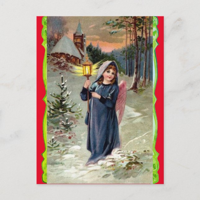 Christmas  Angel With Lantern Postcard (Front)
