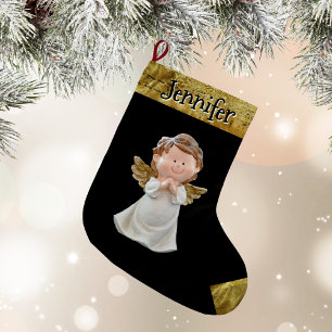 Christmas Angel With Name, Gold  Large Christmas Stocking