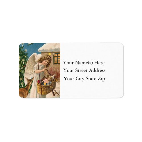 Christmas Angel With Toys Vintage Address Label