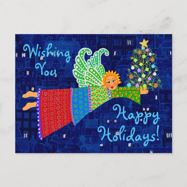 Christmas Angel with Tree a Holiday Postcard  (Front)