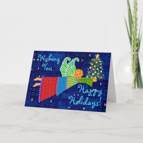 Christmas Angel with Tree Folded Holiday card
