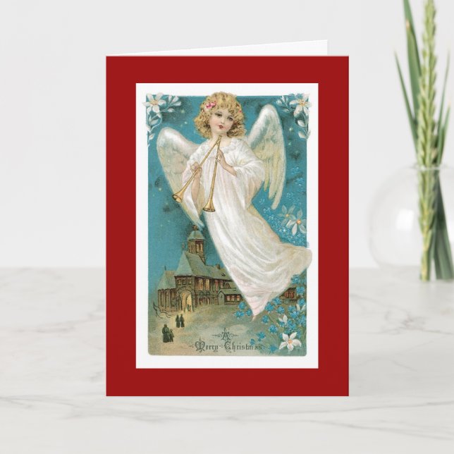 Christmas Angel with trumpets Holiday Card (Front)