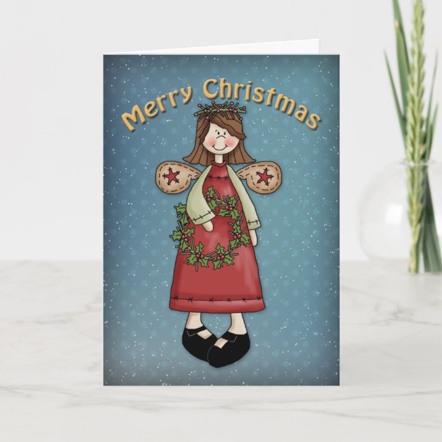 Christmas Angel with wreath Holiday Card (Front)