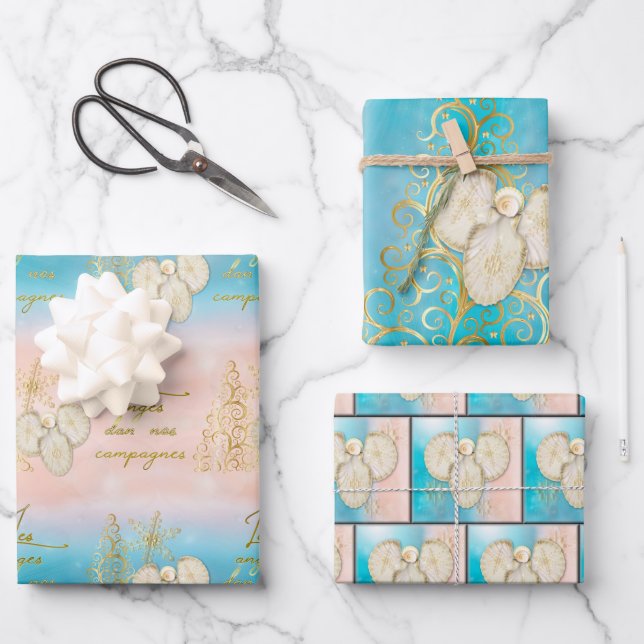 Christmas Angel Wrapping Paper Flat Sheet Set of 3 (Front)