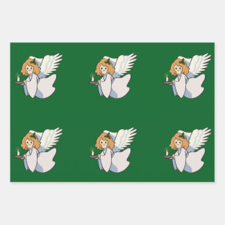 Christmas Angel Wrapping Paper Flat Sheet Set of 3