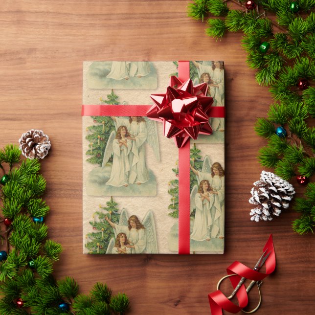 Christmas Angels Antique Victorian Parchment Tree Wrapping Paper (Holiday Gift)