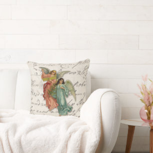 Christmas Angels - Antique Vintage Christian Scrap Throw Pillow