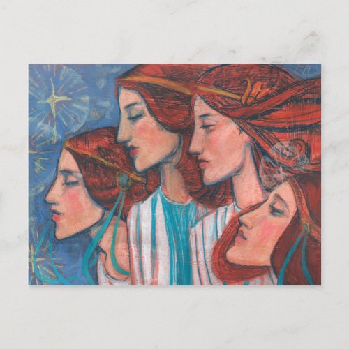 Christmas Angels Art Nouveau Painting Ginger Women Postcard