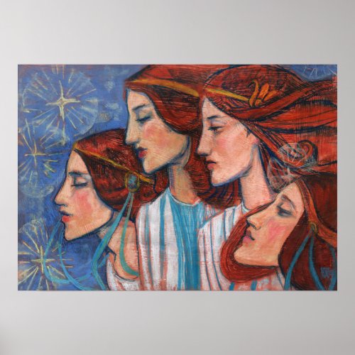 Christmas Angels Art Nouveau Painting Ginger Women Poster