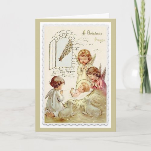 Christmas Angels Baby Jesus Lamb Eating Holiday Card