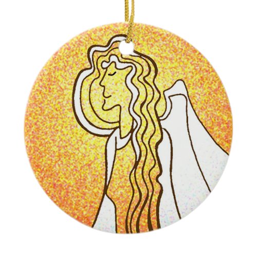 Christmas angels greet Jesus Ceramic Ornament