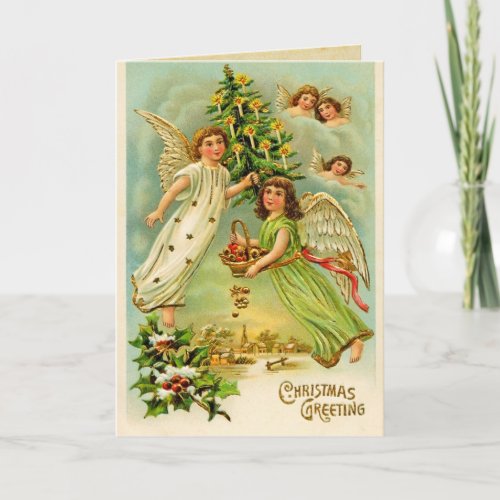 Christmas Angels Vintage Card