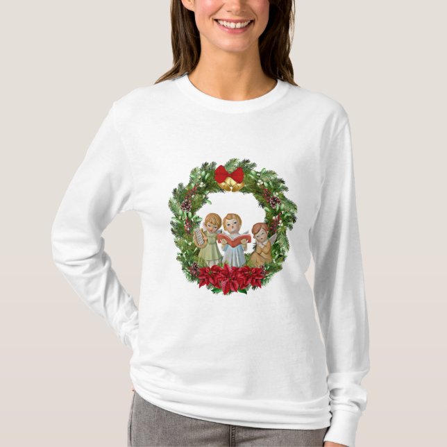 Christmas Angels Wreath T-Shirt (Front)