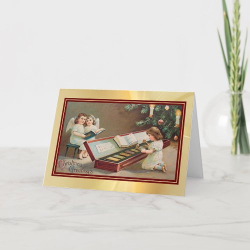 Christmas Angels Xylophone Vintage Holiday Card