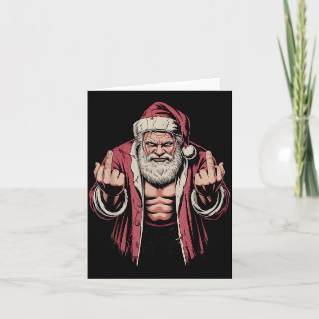 Christmas Angry Santa Middle Finger Sarcastic Xmas Card (Front)