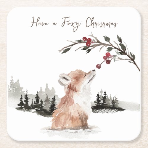 Christmas Animal Fox Square Paper Coaster