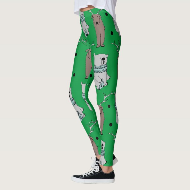 Christmas Animal Leggings - Holiday Bear & Reindee (Left)