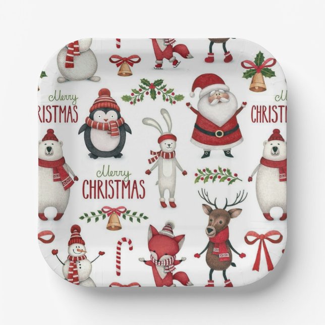 Christmas animal pattern paper plates (Front)