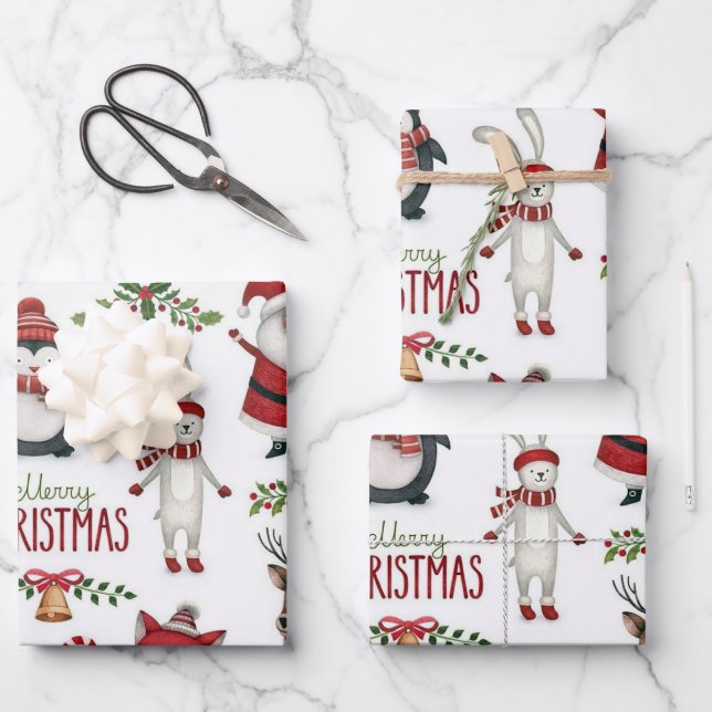 Christmas animal pattern wrapping paper sheets (Front)