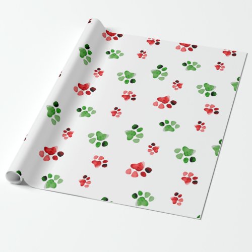 Christmas Animal Paw Prints Dog Cat Red Green Wrapping Paper