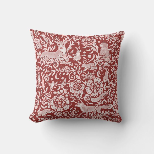 Christmas Animal Red White Forest Nature Tapestry Throw Pillow (Front)