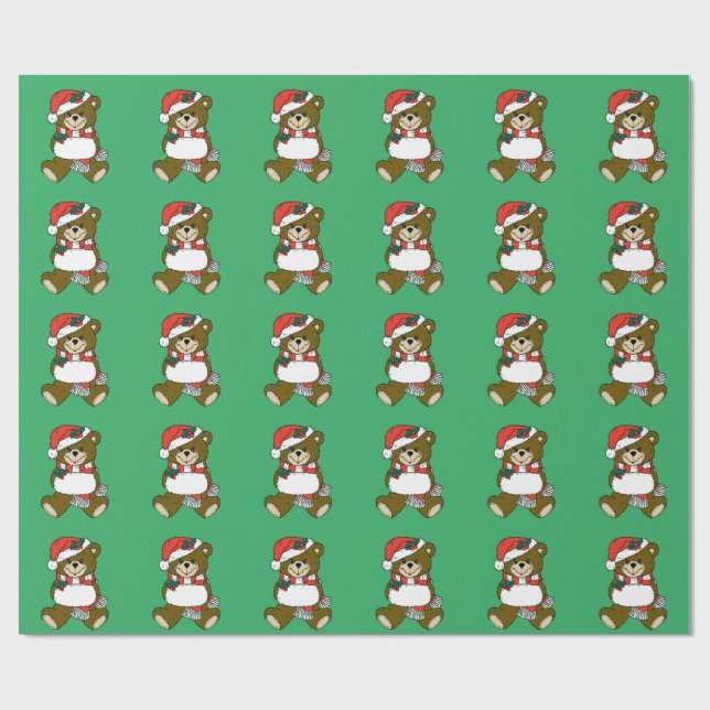 Christmas Animal Santa Teddy Bear Art Wrapping Paper (Flat)