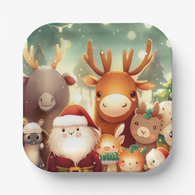 Christmas Animals 8 Paper Plates (Front)