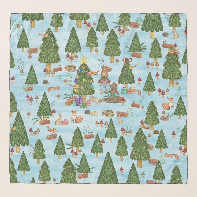 Christmas Animals and Lumberjack in Winter Forest Scarf (Front)
