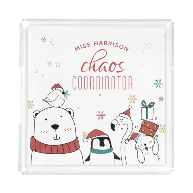 Christmas Animals Chaos Coordinator Personalized Acrylic Tray (Front)