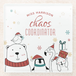 Christmas Animals Chaos Coordinator Personalized Glass Coaster