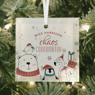 Christmas Animals Chaos Coordinator Personalized Glass Ornament