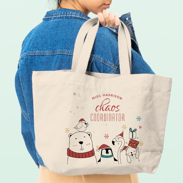 Christmas Animals Chaos Coordinator Personalized Large Tote Bag (Creator Uploaded)