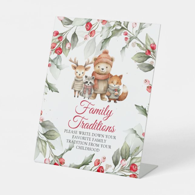 Christmas Animals Favorite Family Traditions Game Pedestal Sign (Front)