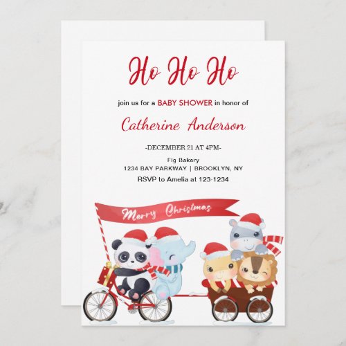 Christmas animals in a car Baby Shower Invitation