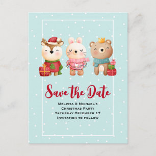Christmas Animals in Festive Gear Save the Date Invitation Postcard