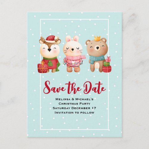 Christmas Animals in Festive Gear Save the Date Invitation Postcard