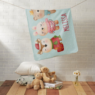 Christmas Animals in Festive Outfits Baby Blanket
