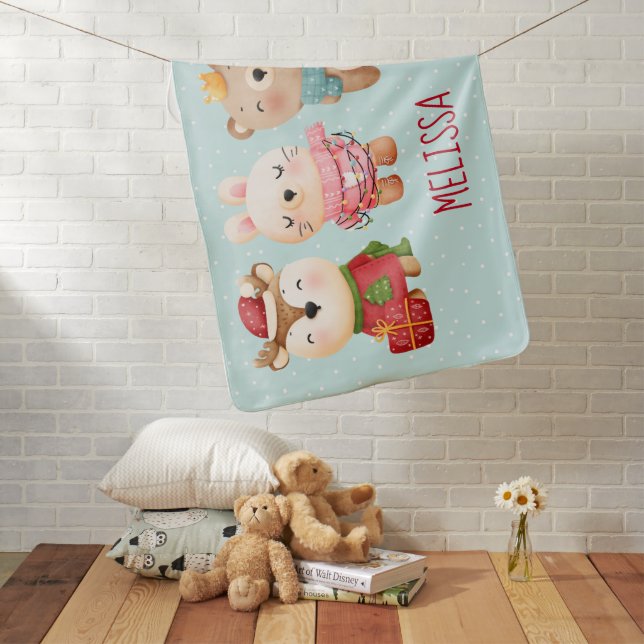 Christmas Animals in Festive Outfits Baby Blanket (In Situ)