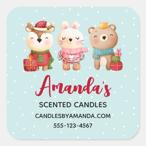 Christmas Animals in Festive Outfits Business Square Sticker
