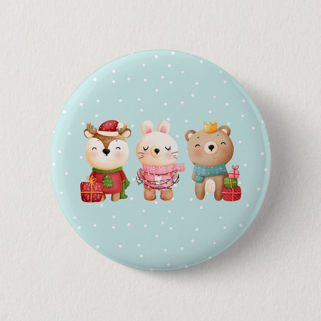 Christmas Animals in Festive Outfits Button (Front)