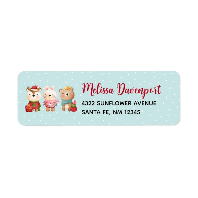  Christmas Animals in Festive Outfits Label (Front)
