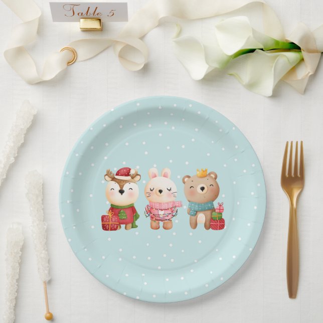 Christmas Animals in Festive Outfits Paper Plates (Wedding)