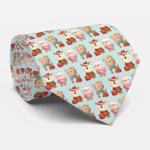 Christmas Animals in Festive Outfits Pattern Neck Tie