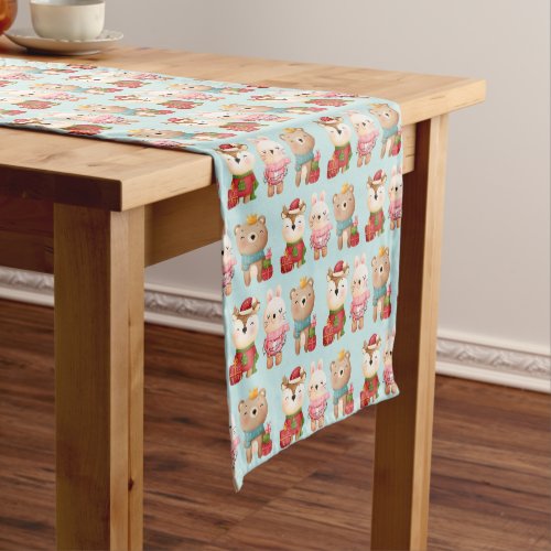 Christmas Animals in Festive Outfits Pattern Short Table Runner