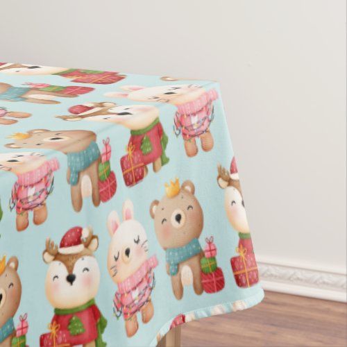 Christmas Animals in Festive Outfits Pattern Tablecloth
