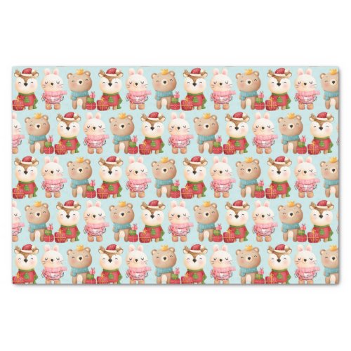 Christmas Animals in Festive Outfits Pattern Tissue Paper