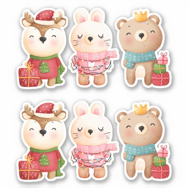 Christmas Animals in Festive Outfits Sticker (Front)