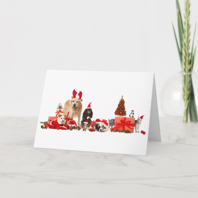 CHRISTMAS ANIMALS IN Santa hats Greeting Card (Front)